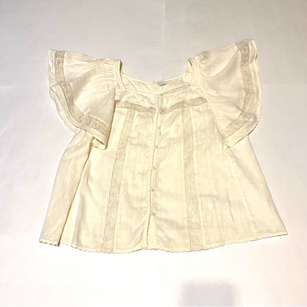 Cream Flutter Sleeve Vintage Blouse - Picture 1 of 8